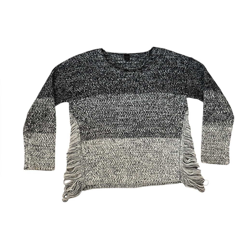 Boho Ombre Marled Knit Sweater with Fringe Sides | Chunky Cozy Neutral Pullover